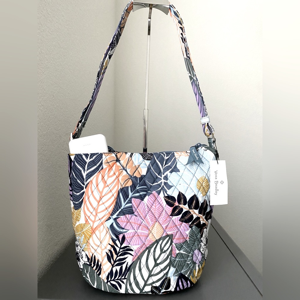 NWT Vera Bradley Crossbody Bucket Bag in Quilted Cotton Palm Floral Pattern
